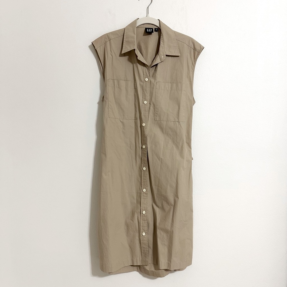 Khaki Button Down Sleeveless Dress - The GAP